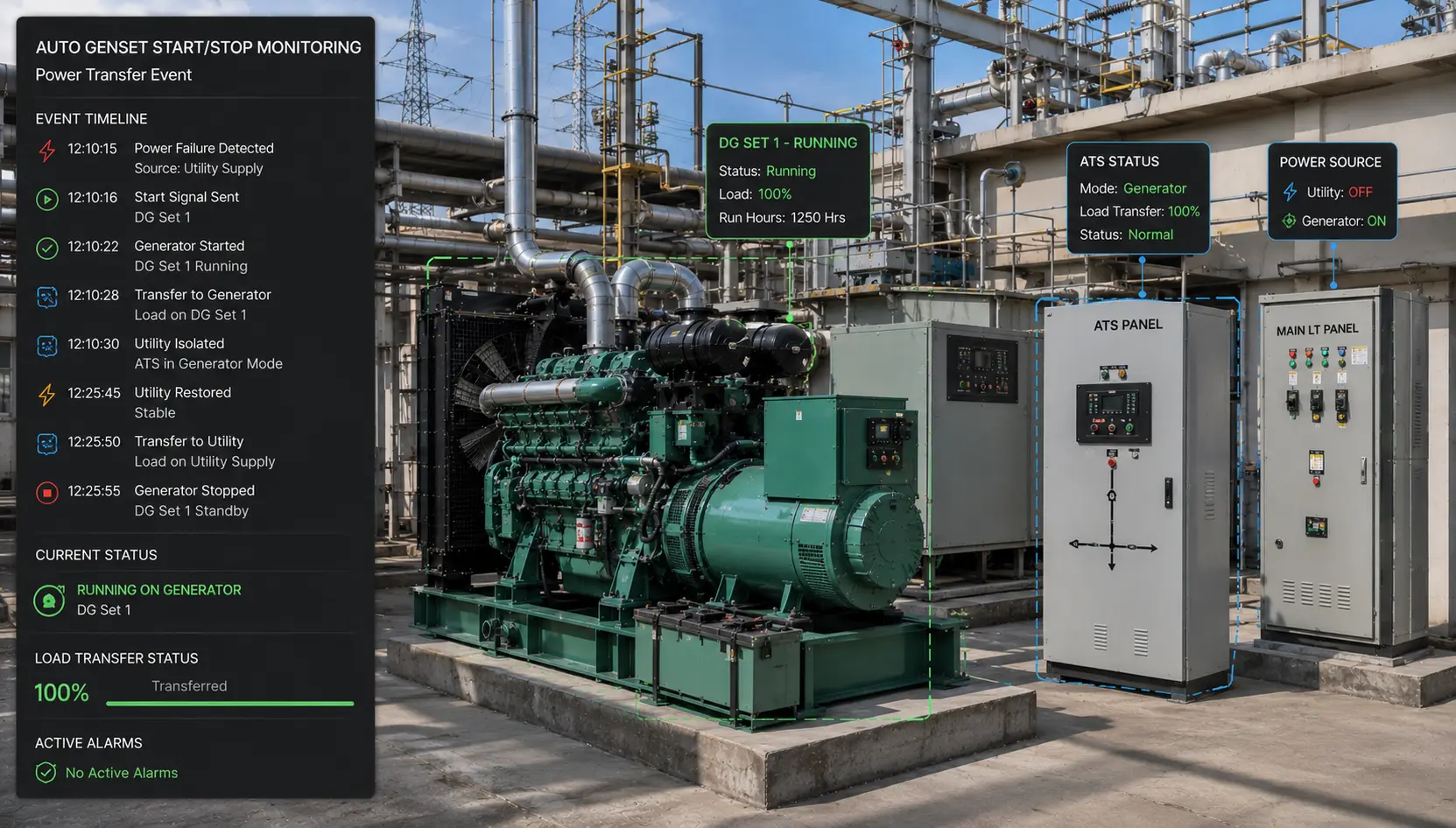 Auto-Start/Stop Detection - Genset health monitoring dashboard preview